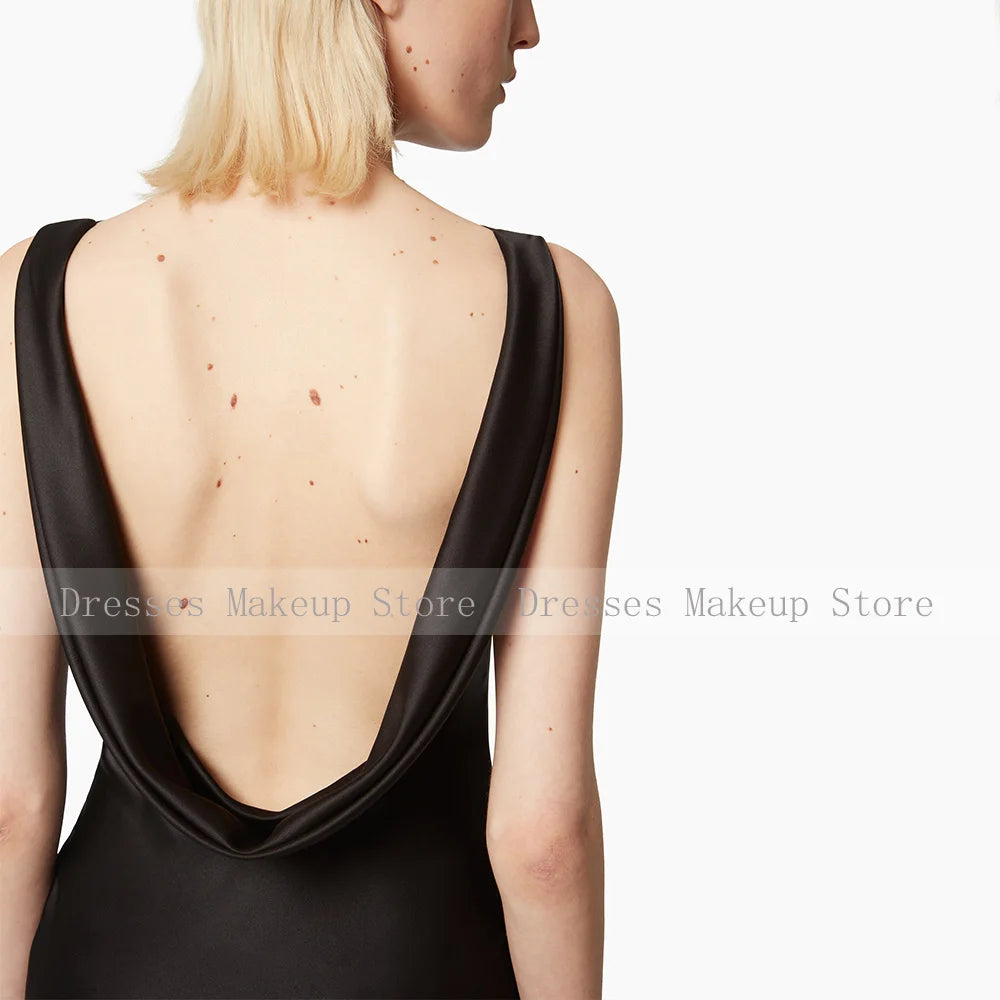 Modern Evening Dress Black Satin Dots Chiffon Backless Sexy Evening Gown Mermaid Sleeveless Trumpet Women's Formal Party Dresses