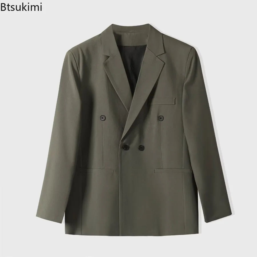 Men's Casual Suit Solid Color Double Breasted Suit Jacket Male Fashion Classic Style Formal Groom Groomsman Wedding Dress Jacket