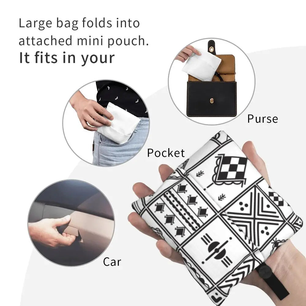 Custom Kabyle Jewelry Shopping Bags Women Portable Large Capacity Groceries Amazigh Carpet Berber Shopper Tote Bags