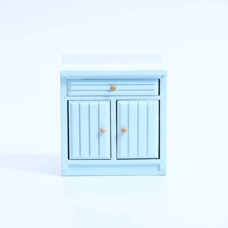 Exquisite 1:12 Miniature Dollhouse Kitchen Cabinet and Sink Set  Cooking Table and Miniature Food Models Birch