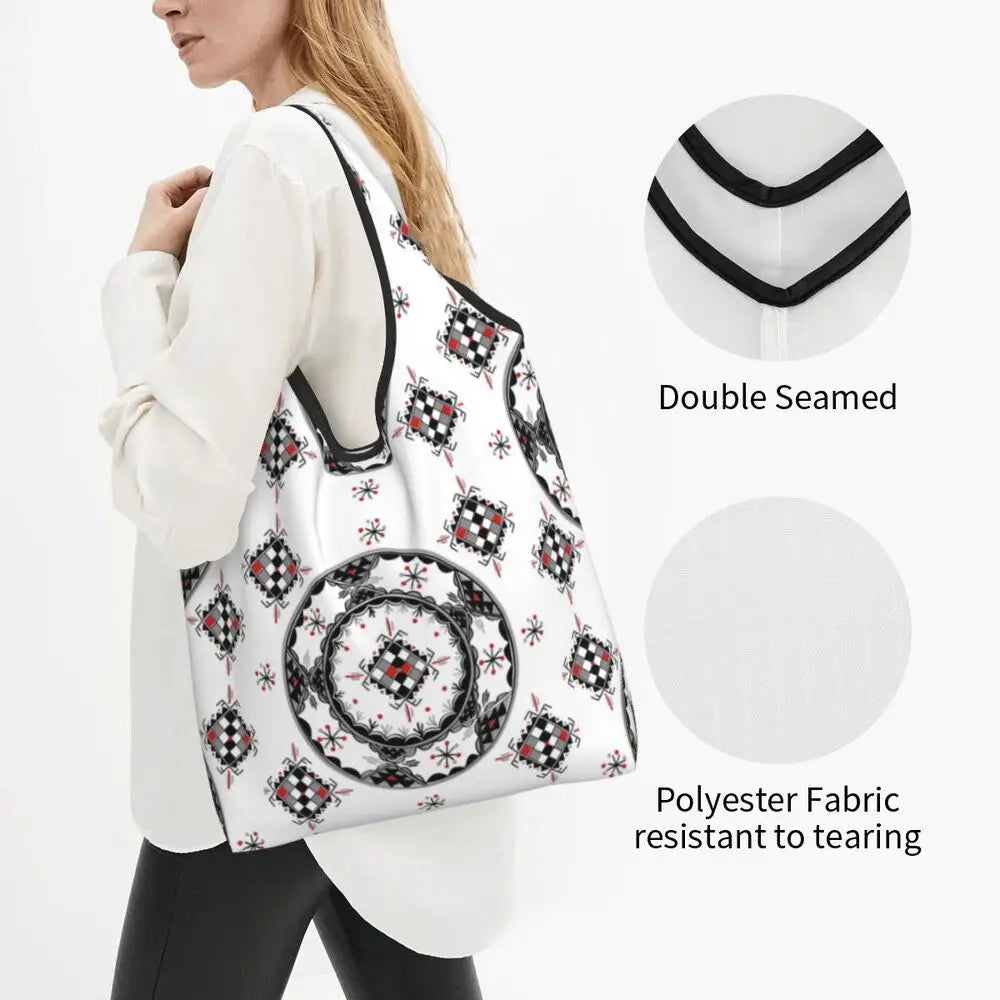Custom Kabyle Jewelry Shopping Bags Women Portable Large Capacity Groceries Amazigh Carpet Berber Shopper Tote Bags