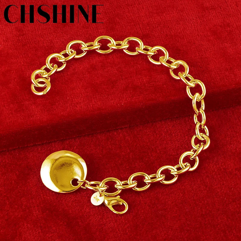 CHSHINE 925 Silver Plated 18K Gold Round Pendant Bracelet For Women Wedding Engagement Party Fashion Charm Jewelry