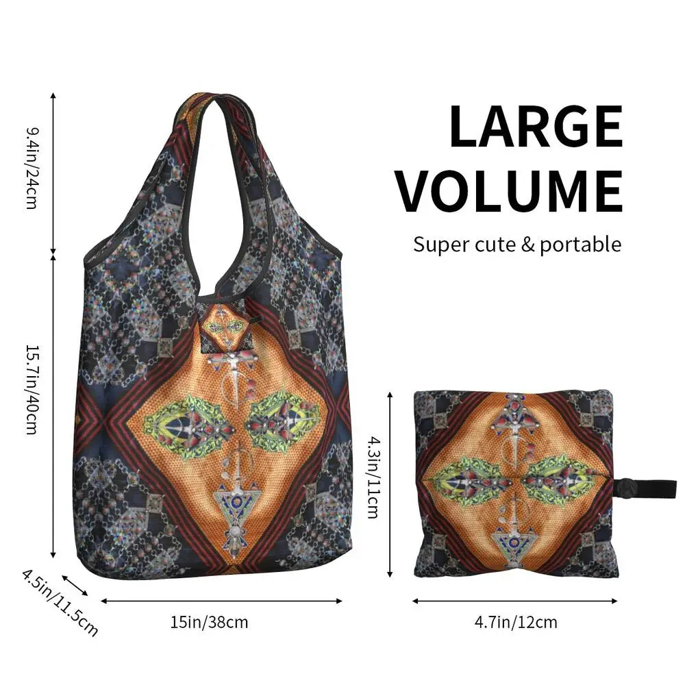 Custom Kabyle Jewelry Shopping Bags Women Portable Large Capacity Groceries Amazigh Carpet Berber Shopper Tote Bags