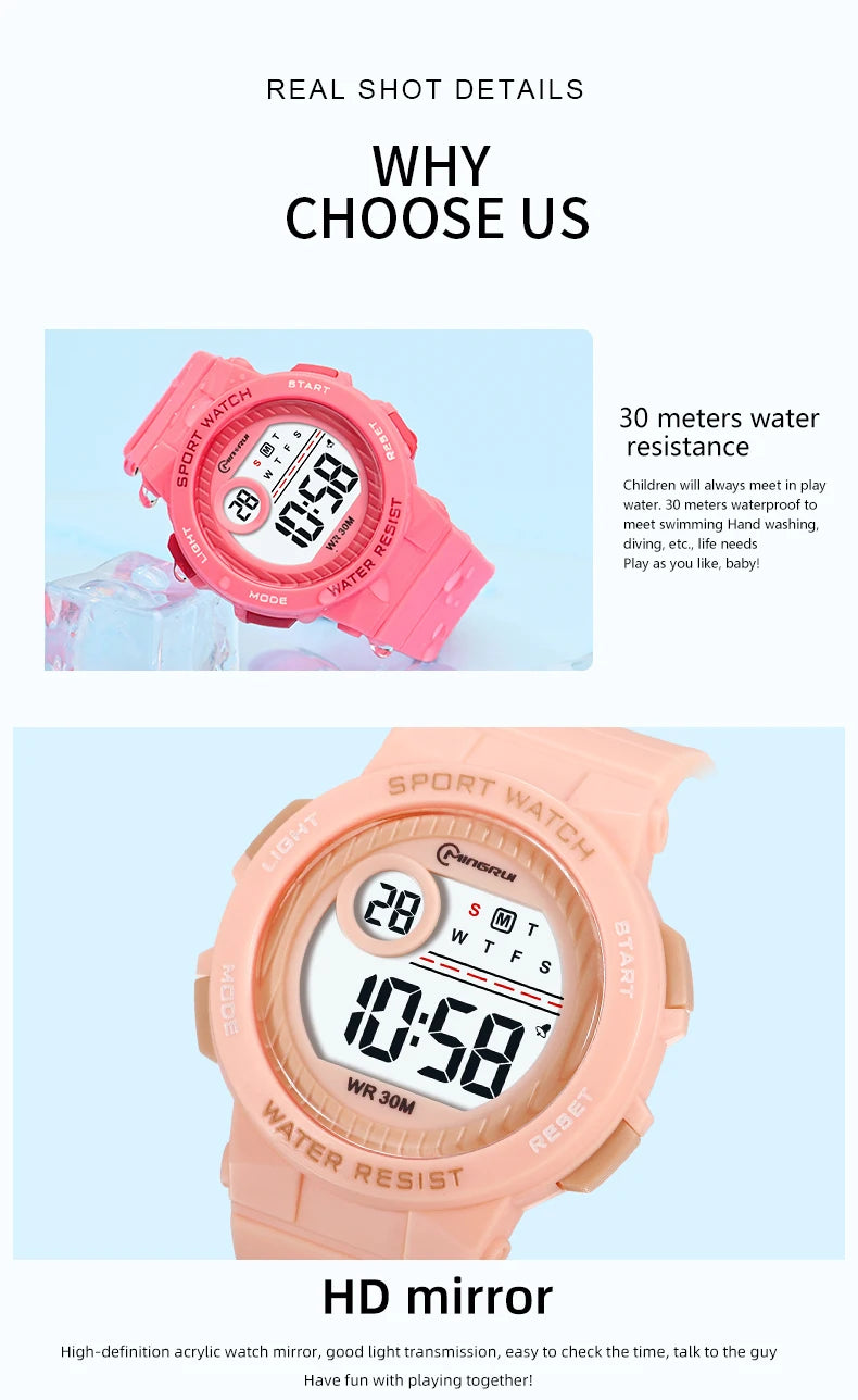 Children Watch Waterproof Digital Watch for Girls Boys Blue Electronic Sport Kid Watches Alarm Swimming Clocks Gifts
