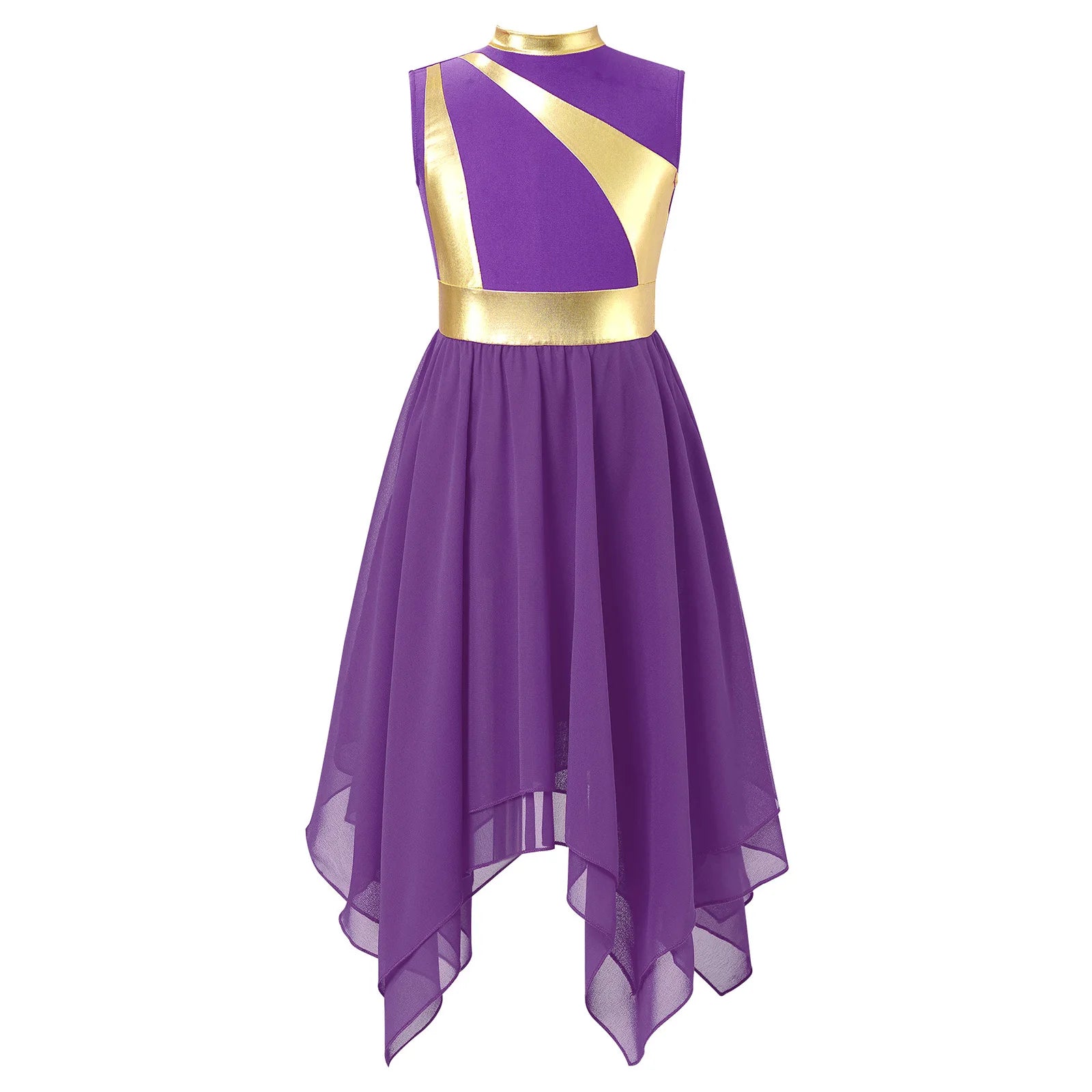 Teen Girls Modern Lyrical Ballroom Dance Performance Costume Sleeveless Asymmetrical Hem Dress Church Choir Worship Robe Gown