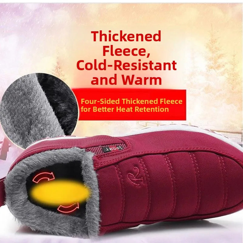 Thickened Fleece Winter Men's Beijing Cloth Shoes Anti-slip Warm Cotton Boots Women's Step-by-step Shoes round Toe Thick Heel
