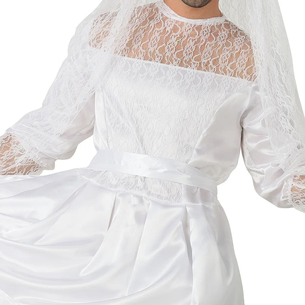 Men's White Wedding Dress Male White Bride Costume Funny and Creative Costume for Bachelor Parties Halloween and Other Parties