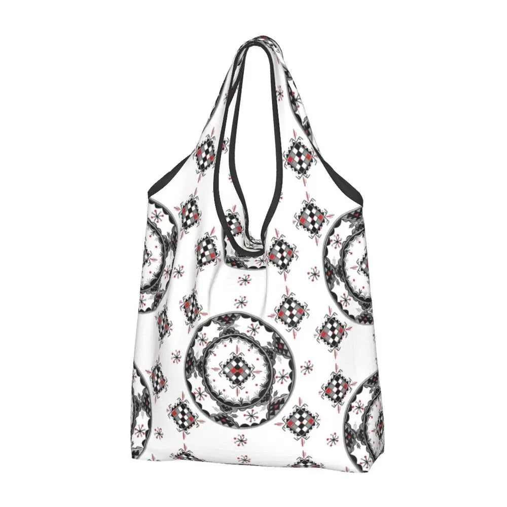 Custom Kabyle Jewelry Shopping Bags Women Portable Large Capacity Groceries Amazigh Carpet Berber Shopper Tote Bags