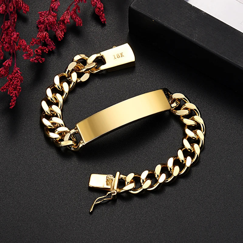 New high quality 18K Gold 10MM chain bracelets for man women fashion original jewelry wedding Accessories party Christmas gifts