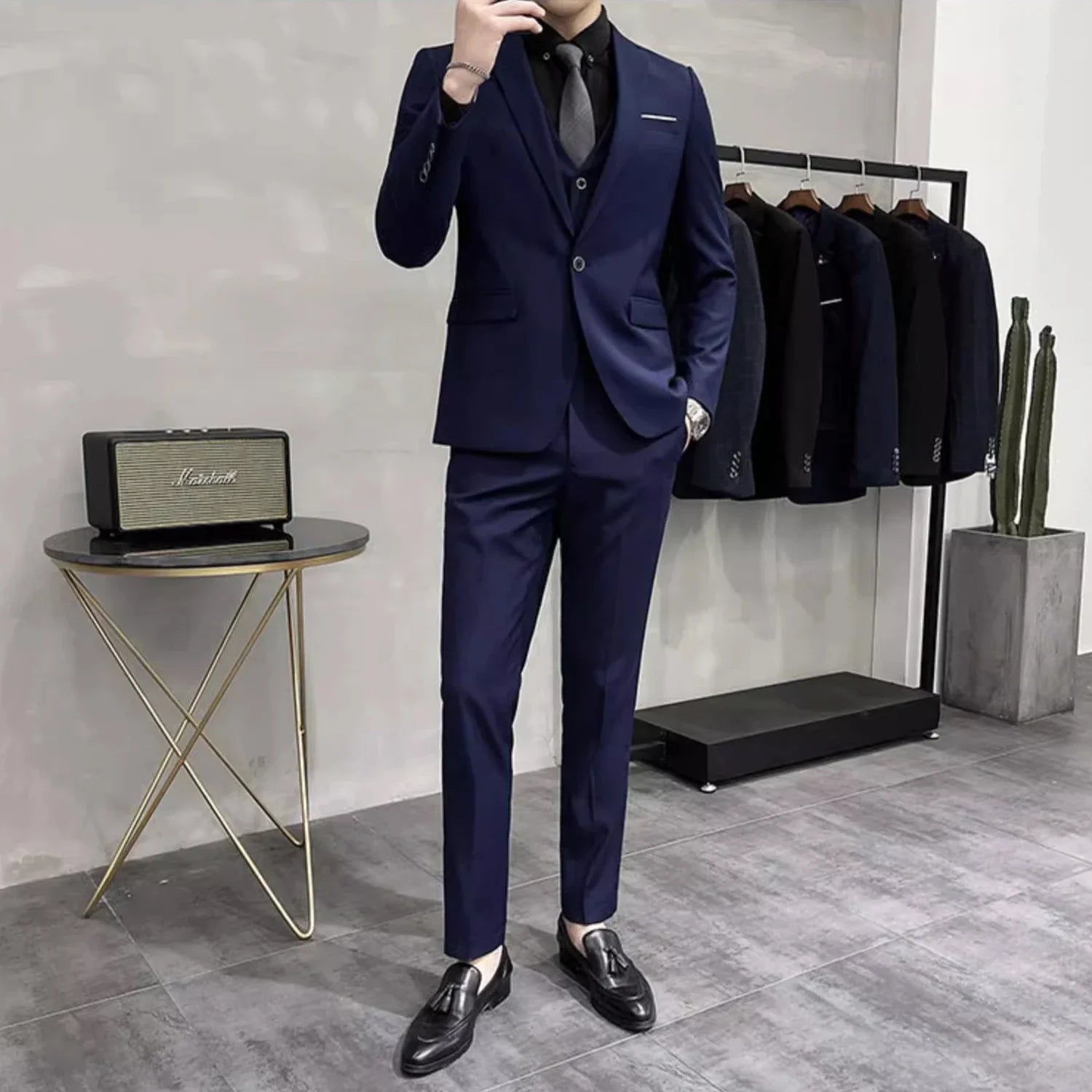 Groom's Wedding Dress ( Jacket + Vest + Pants ) High End Brand Solid Color Men's Casual Business Office Formal Suit 3Pcs Sets
