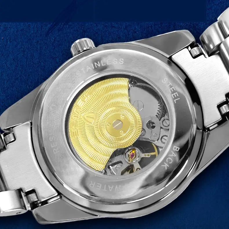 TEVISE Watch Automatic Mechanical Movement Fashion Stainless Steel Strap Skeleton Watch Luminous 24 Hour Wristwatch Waterproof