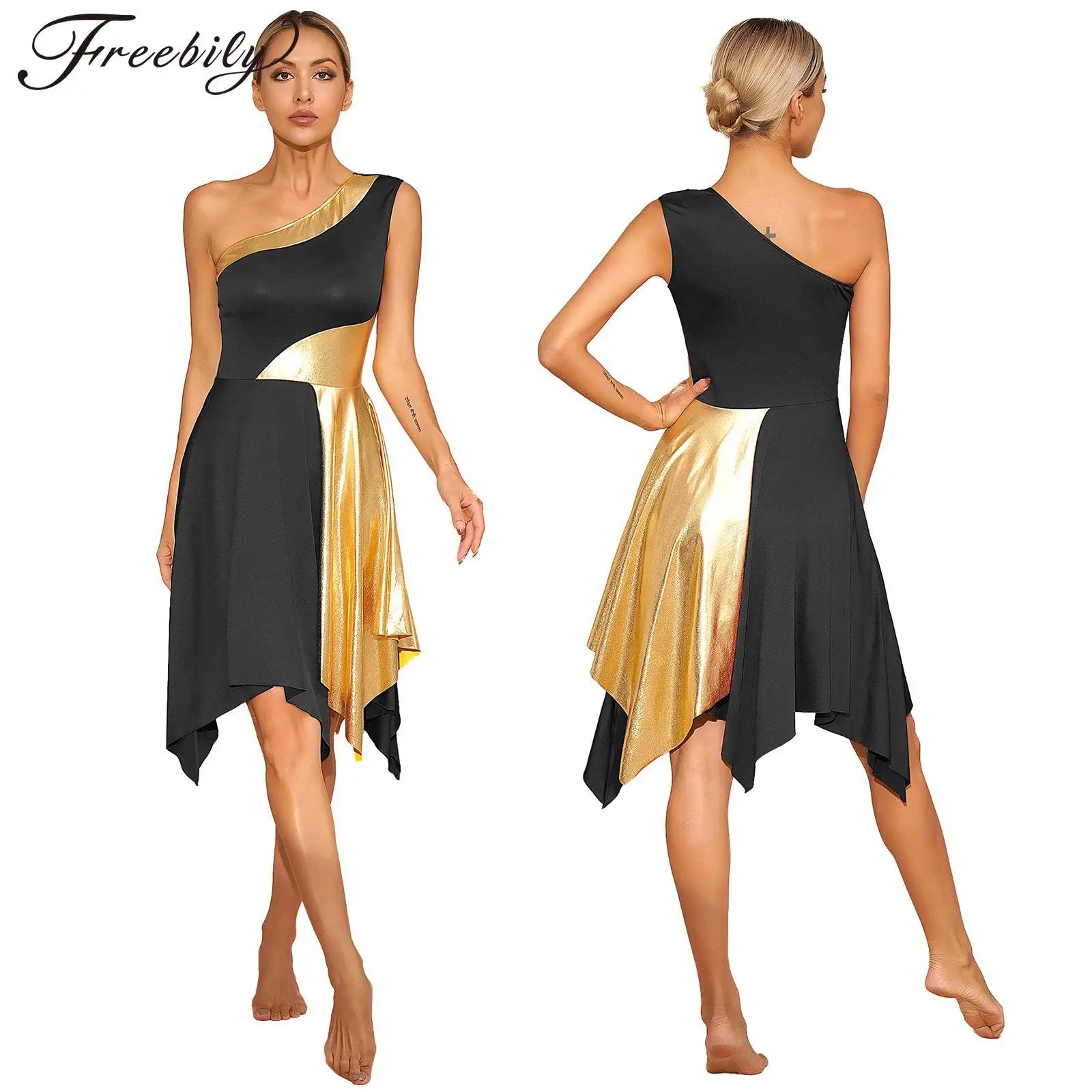 Women Modern Lyrical Dance Dress One Shoulder Irregular Hem Ballroom Waltz Dancewear for Church Choir Worship Praise Liturgical