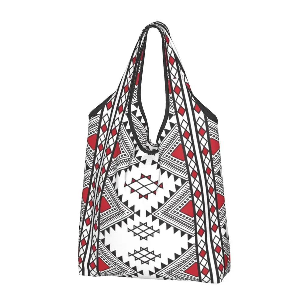 Custom Kabyle Jewelry Shopping Bags Women Portable Large Capacity Groceries Amazigh Carpet Berber Shopper Tote Bags