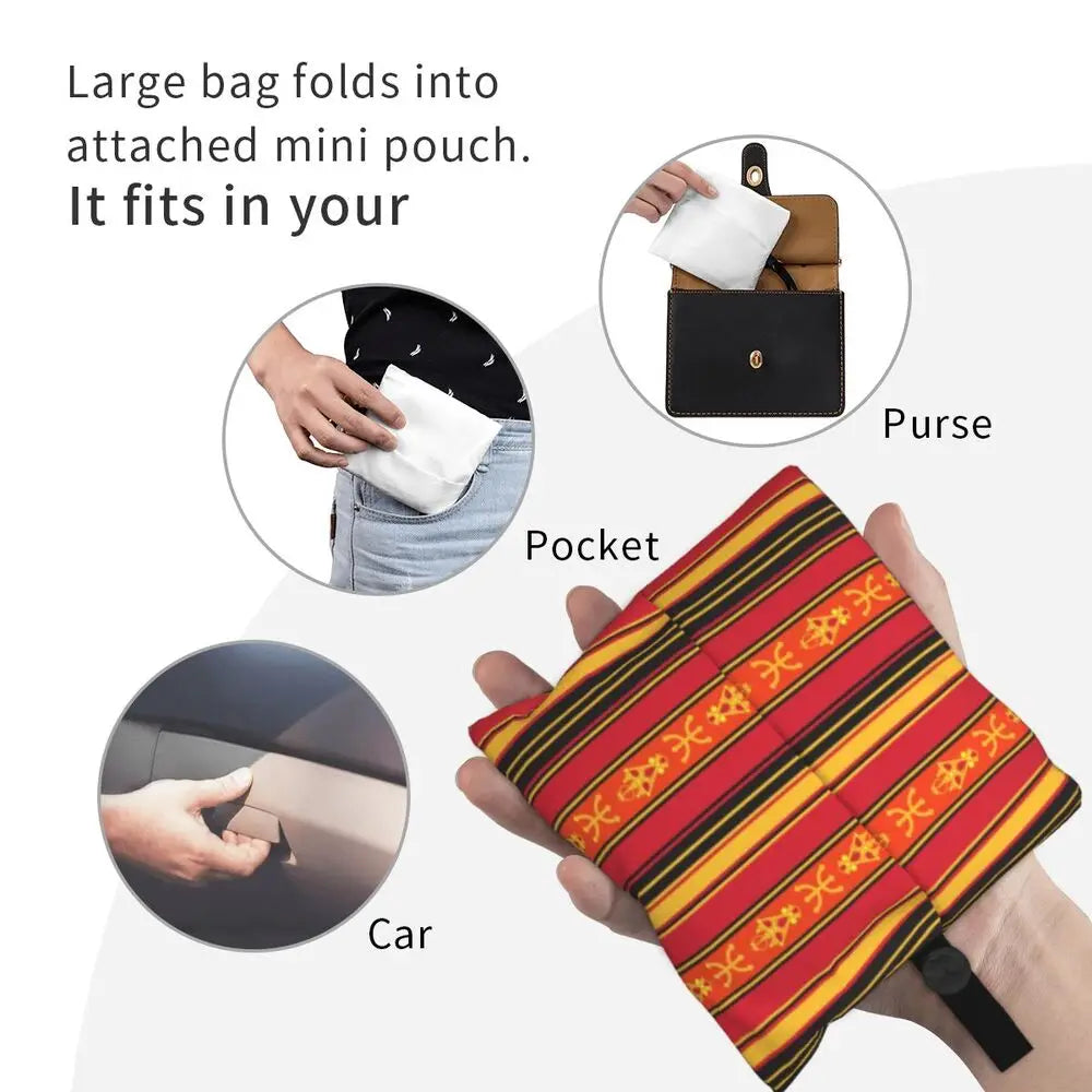 Custom Kabyle Jewelry Shopping Bags Women Portable Large Capacity Groceries Amazigh Carpet Berber Shopper Tote Bags