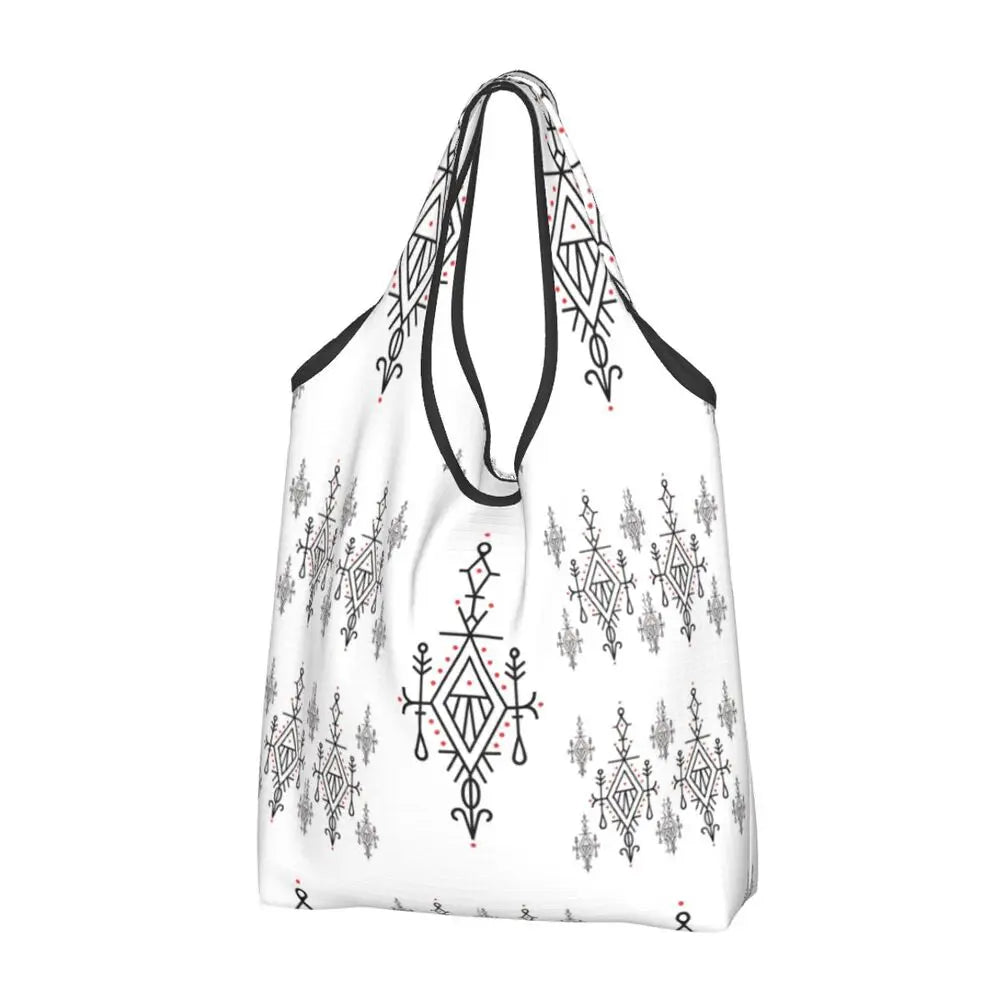 Custom Kabyle Jewelry Shopping Bags Women Portable Large Capacity Groceries Amazigh Carpet Berber Shopper Tote Bags