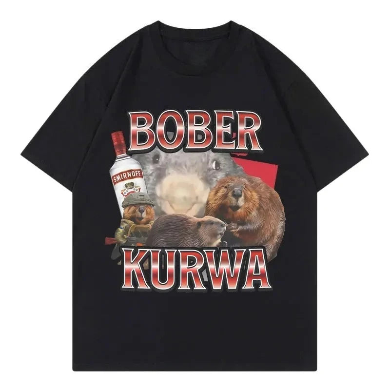 Tee Shirt Homme Graphic T-Shirts Men Tshirt for Men Ropa Hombre Bober Kurwa Fun Mouse Meme Short Sleeved Round Neck Y2k Tshirt