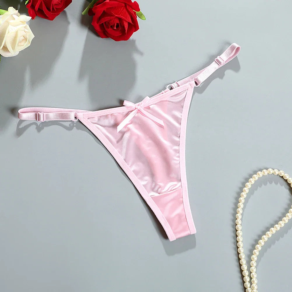 Sexy Panties Women Satin G-Strings Thongs T-Panties Soft Low Waist Bow Briefs Shorts Comfortable Female Underwear Трусы Женские