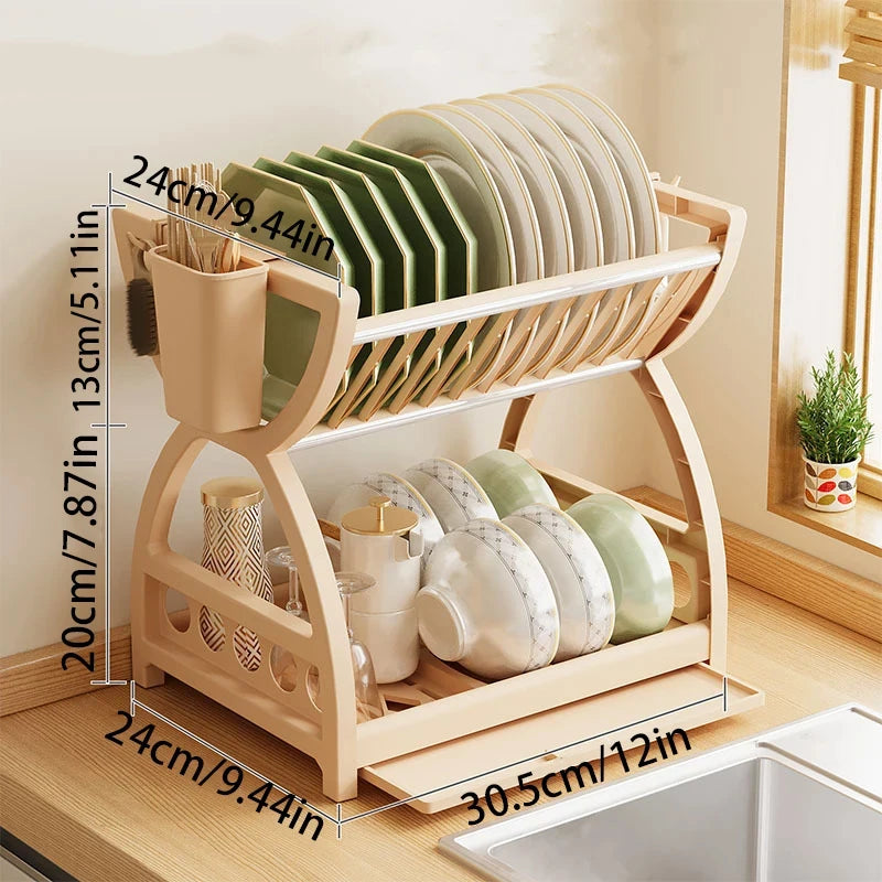 Kitchen Multifunctional Storage Rack, Bowl And Plate Organizer With Drainage Rack, Countertop Cutlery Storage Rack
