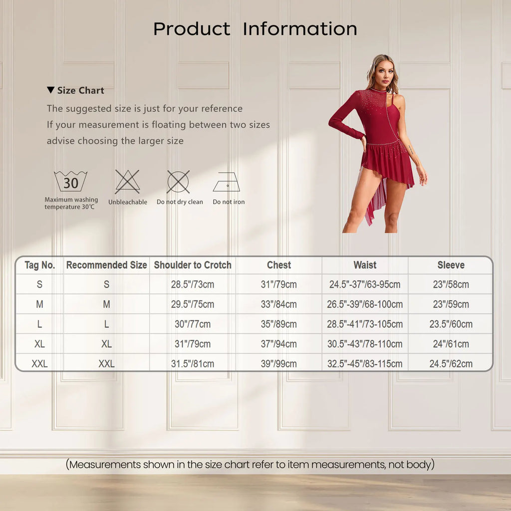 Women Latin Dress Lyrical Modern Dancing Costume Fashion One-shoulder Single Sleeve Rhinestone Press Button Design Rhythm Dress