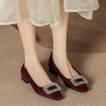 New autumn and winter women's shoes, wedding shoes with rhinestones, women's suede chunky heel shallow soft low-cut daily