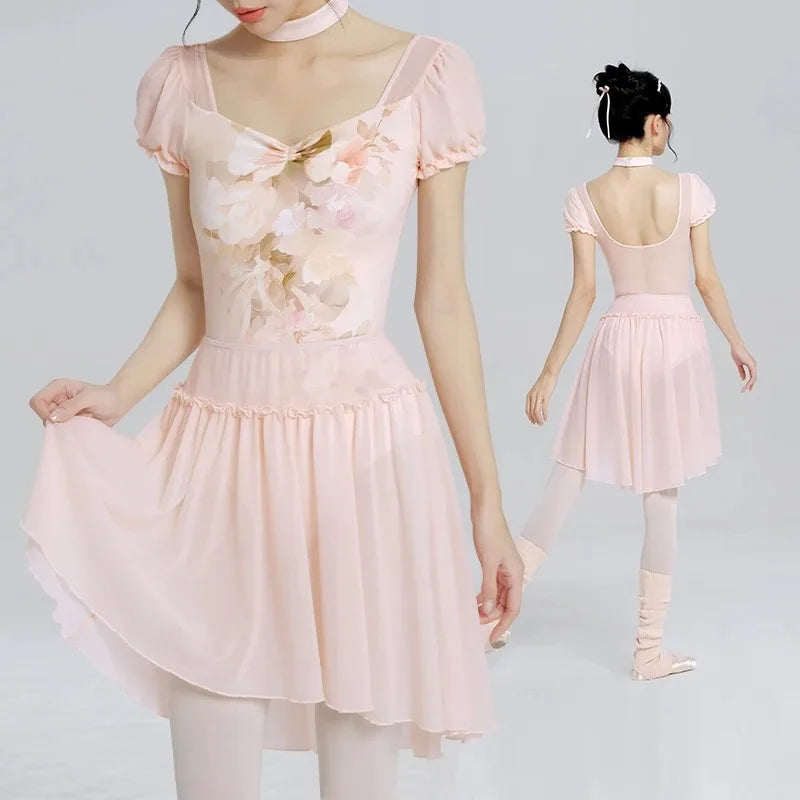 Ballet dress, adult female dance practice suit, chiffon skirt, dance performance gauze dress, gymnastics suit with skirt