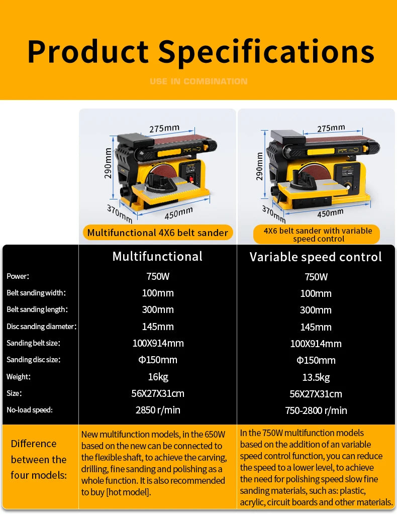 650W 100x914mm Belt Sadner 150mm Disc Sander Bench Belt Disc Sander Professional Plastic Sander