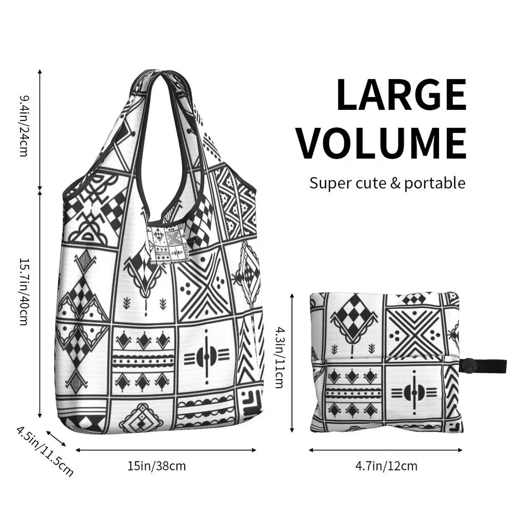 Custom Kabyle Jewelry Shopping Bags Women Portable Large Capacity Groceries Amazigh Carpet Berber Shopper Tote Bags