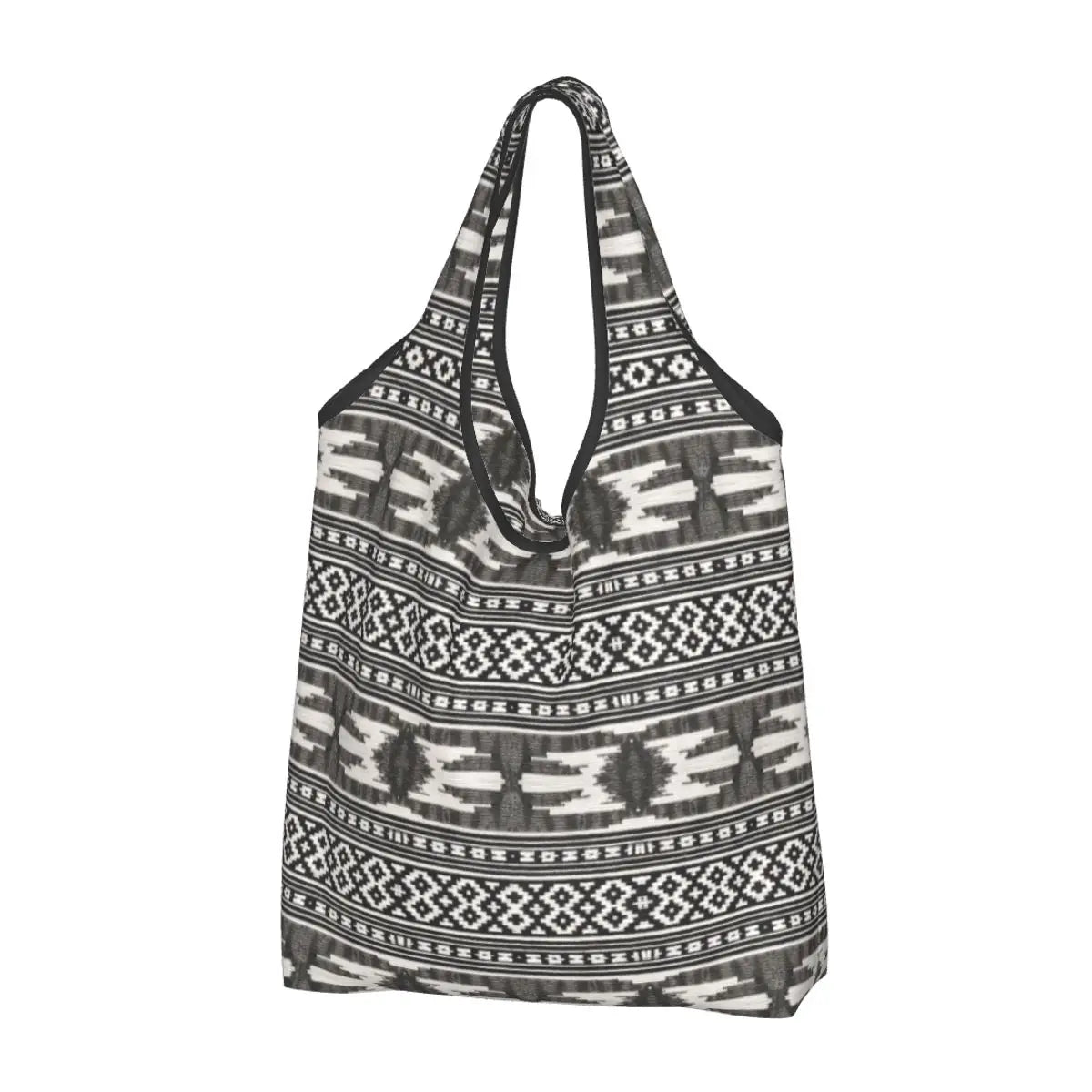 Funny Black Bandana Pattern Shopping Tote Bag Portable Paisley Style Groceries Shopper Shoulder Bag