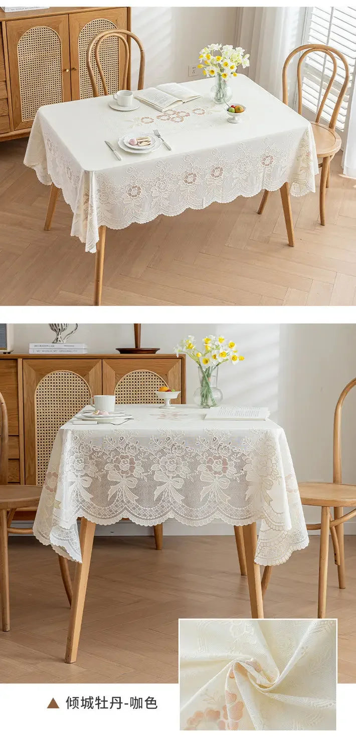 Small Flower Hollow Table Cloth PVC Plastic Waterproof Oil Resistant Dining Table Mat Rectangular Round Coffee House Hold Cover