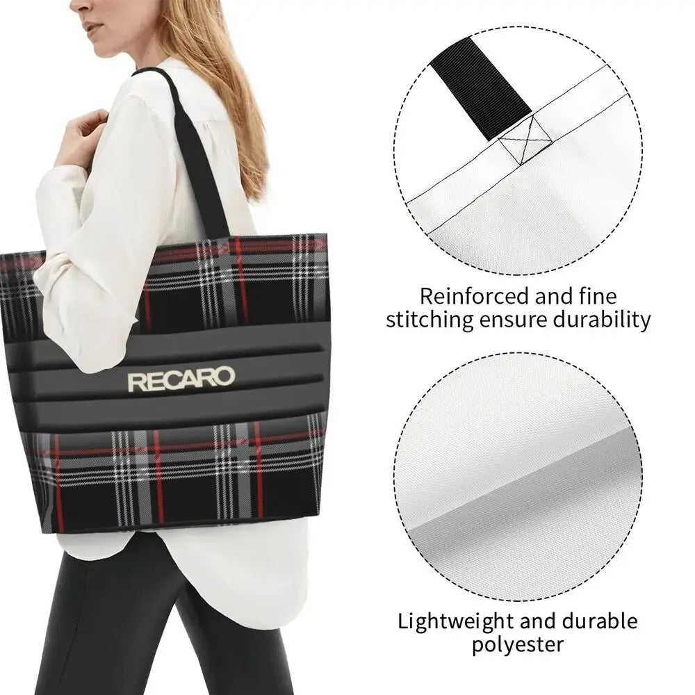 Custom Recaros Logo Shopping Canvas Bags Women Durable Big Capacity Groceries Shopper Tote Bags