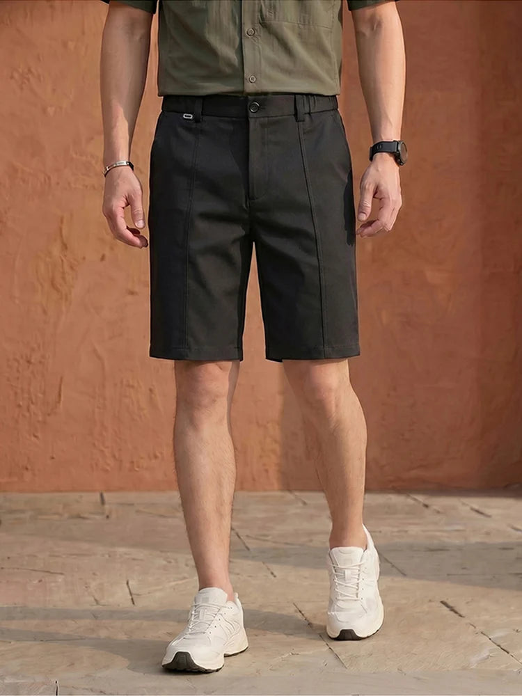 Dress Shorts Men Straight Suit Pants Casual Bermuda Shorts Summer Business Zipper Fly Formal Shorts Khaki Men Work Wear Office