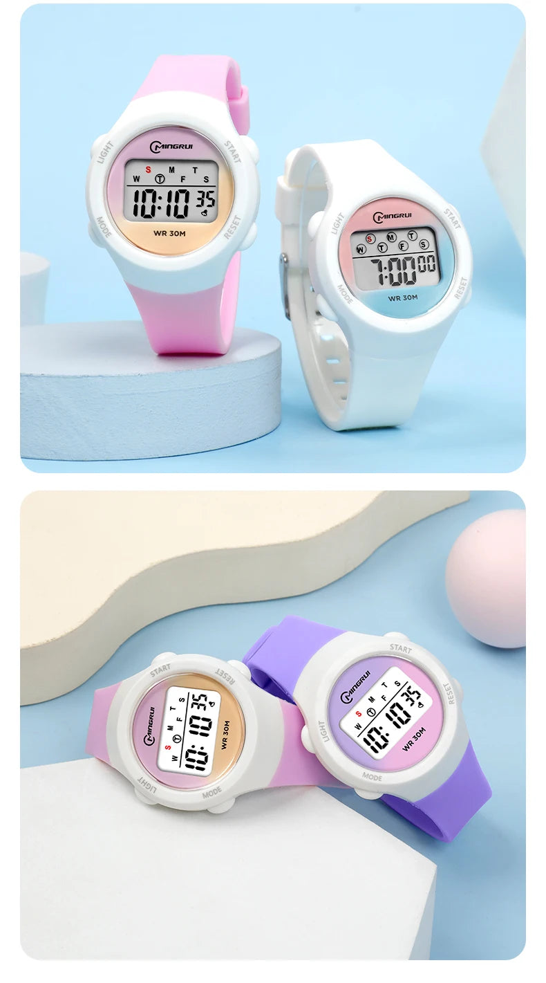 New Boys Girls Watch 30M Waterproof Digital Chidlren Watch Purple LCD Electronic Kids Sport Watches Alarm Clocks Gifts