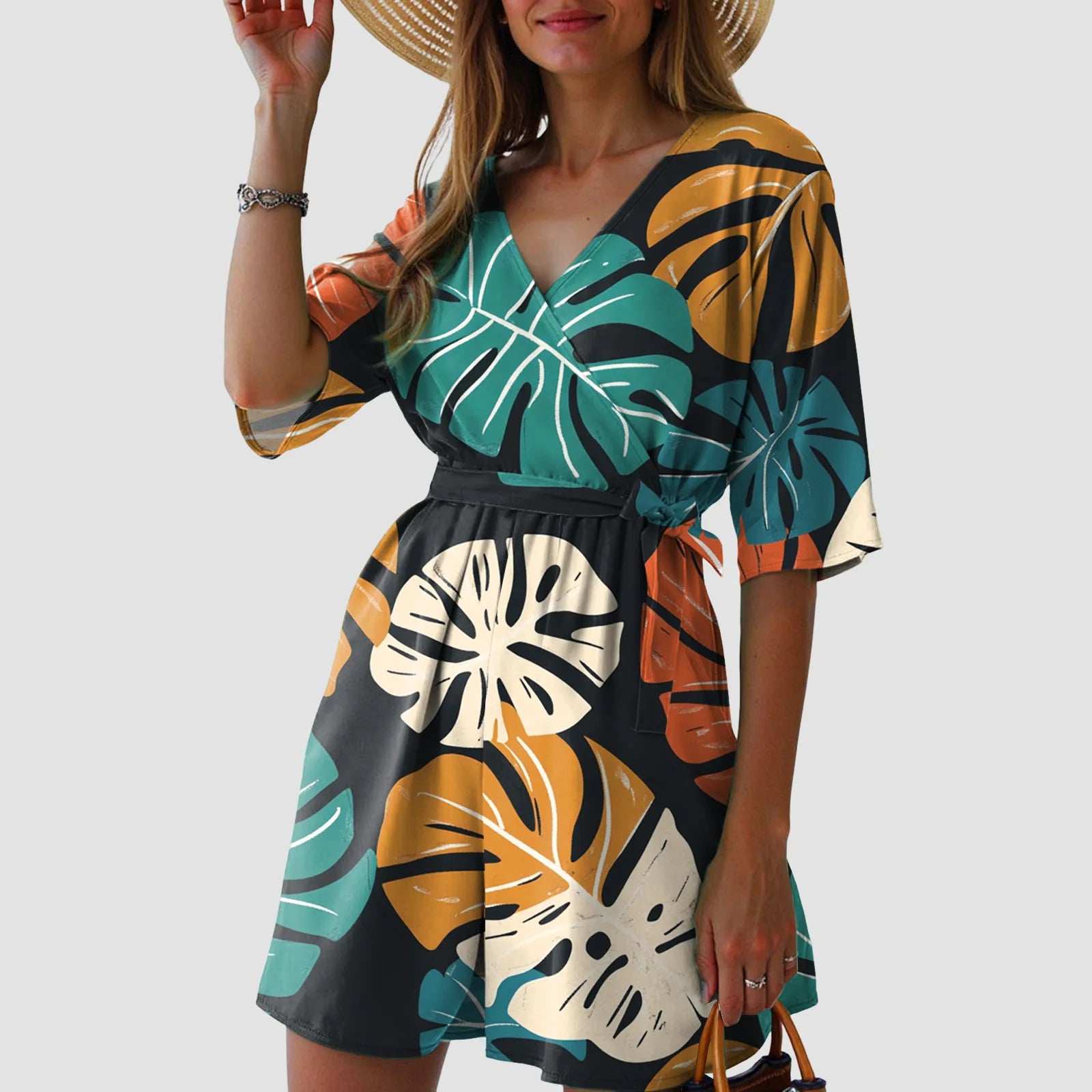 Fashionable Printed V-Neck Short Jumpsuits For Woman Summer Short-Sleeve Casual Rompers Holiday Beach Outfit Jumpsuit Shorts