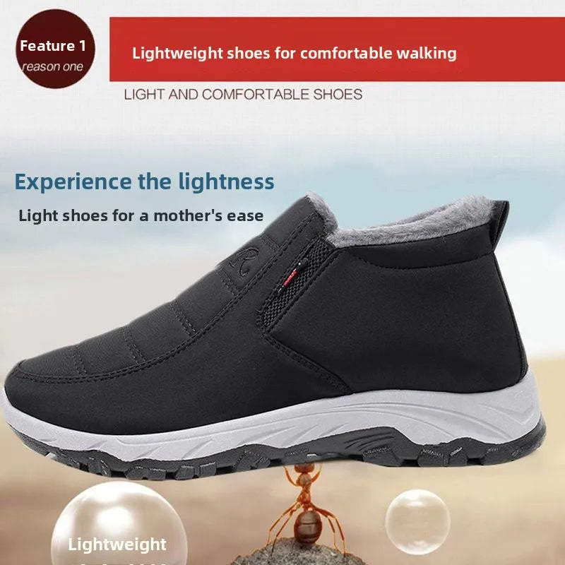 Thickened Fleece Winter Men's Beijing Cloth Shoes Anti-slip Warm Cotton Boots Women's Step-by-step Shoes round Toe Thick Heel
