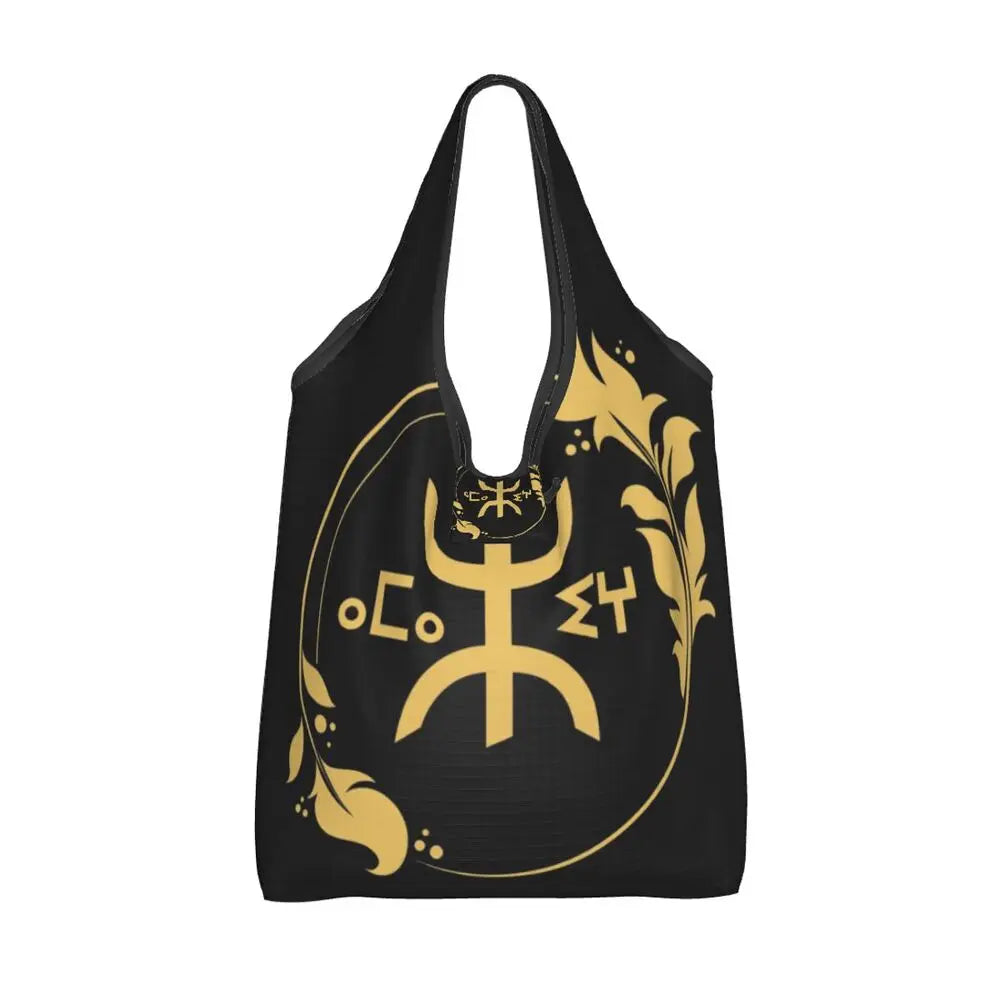Custom Kabyle Jewelry Shopping Bags Women Portable Large Capacity Groceries Amazigh Carpet Berber Shopper Tote Bags