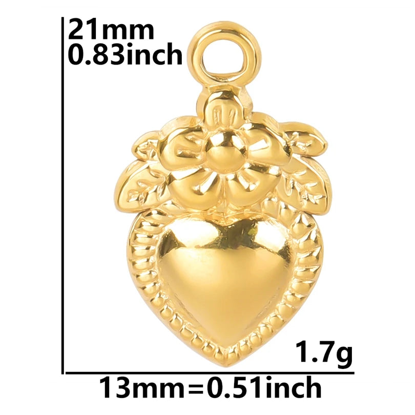 6Pcs/Lot Stainless Steel Gothic Catholic Sacred Heart Charms Jewelry Wholesale Thorns Lava Love Pendant Diy Necklaces Wholesale