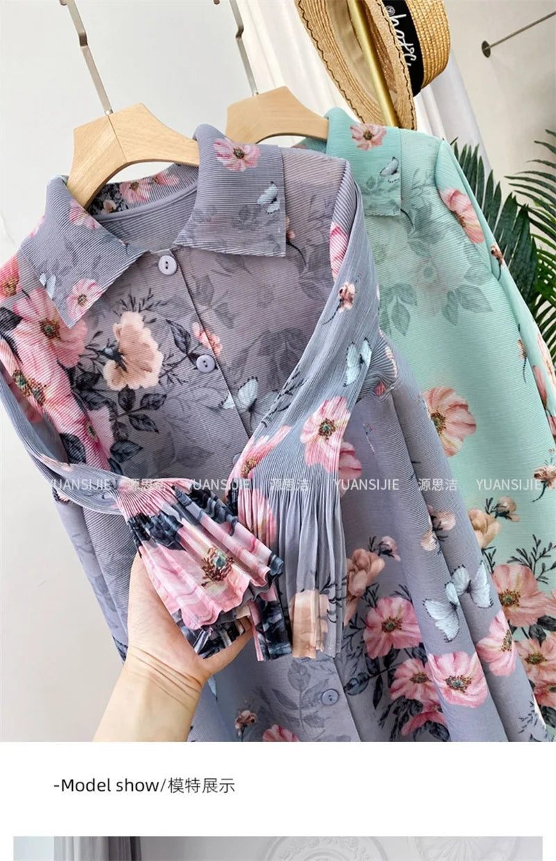 Womens Dresses Evening Dresses Fashion Holiday Style Printed Dress Spring/Summer Flower Folding Long Dress Loose Plus Size Skirt
