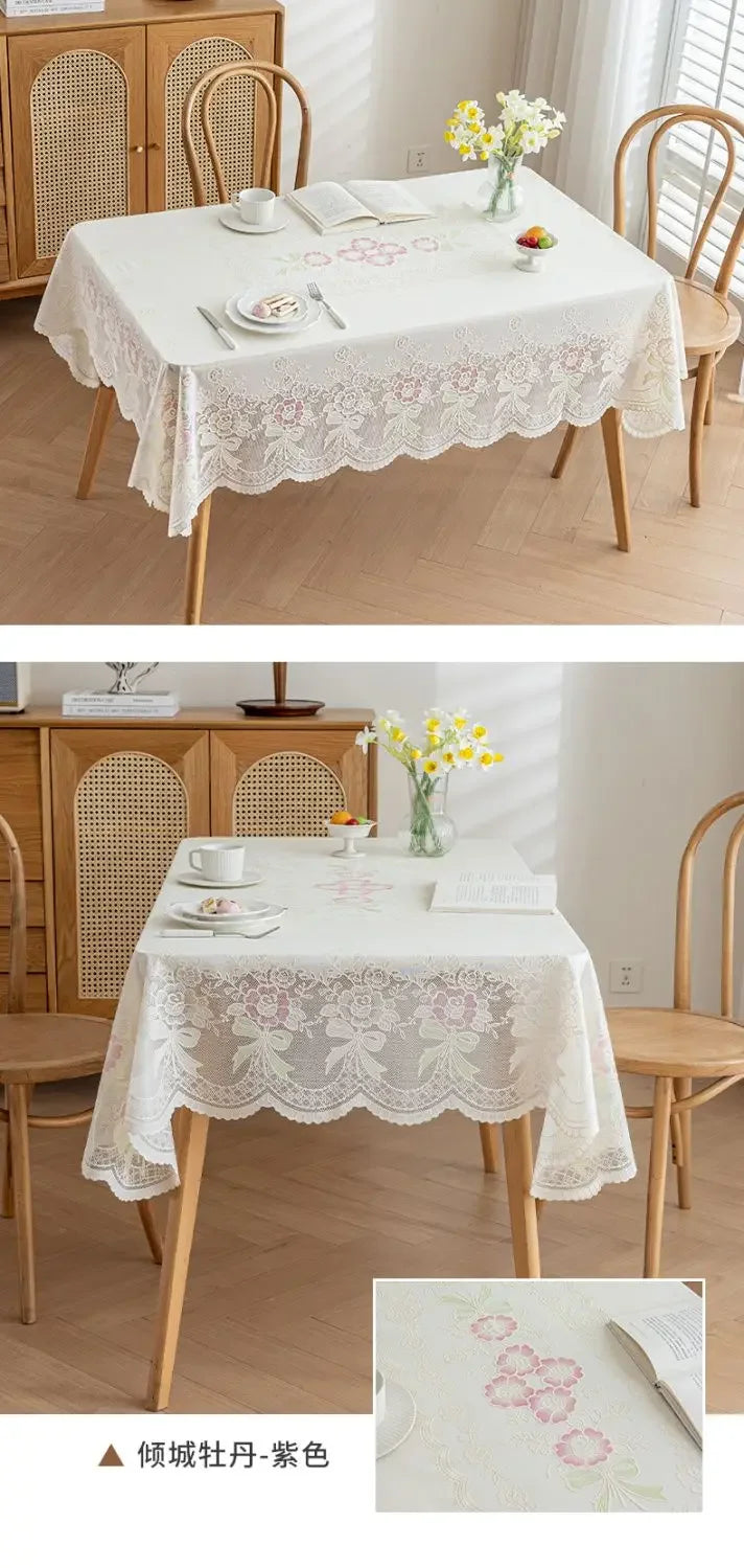 Small Flower Hollow Table Cloth PVC Plastic Waterproof Oil Resistant Dining Table Mat Rectangular Round Coffee House Hold Cover