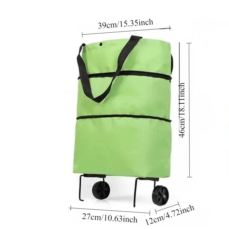 Foldable Shopping Bag with Wheels Lightweight Portable Hand Pull Cart for Groceries, Market & Package Pickup