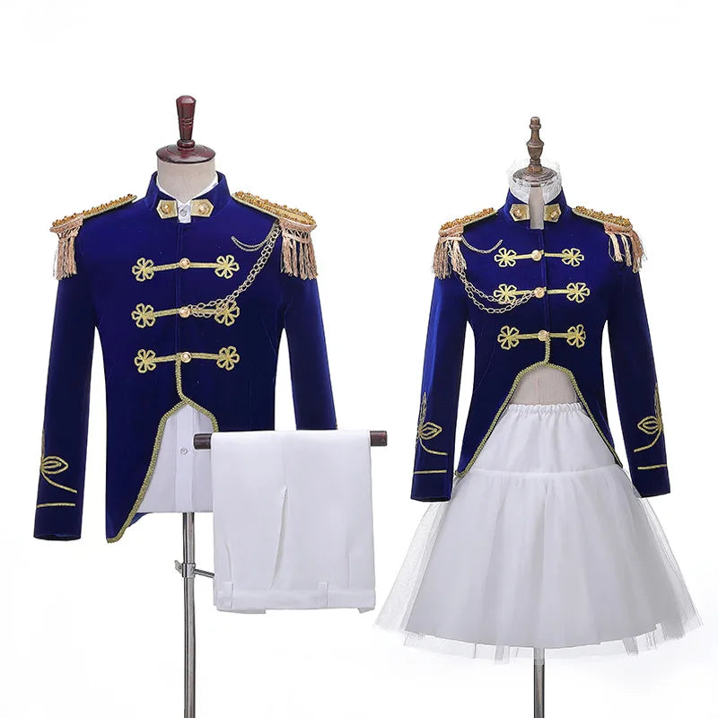 Fashion Navy Dress Suit for Men and Women,stage Portrait Studio Photography Navy Orchestra Couples Performance Clothing 2-piece