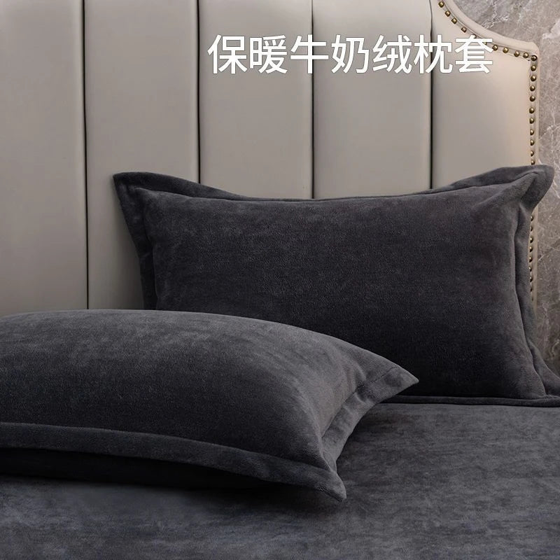 Coral Fleece Soft Winter Pillowcase Solid Plain Simple Home Bedroom House Hold Pillow Case Cover Zipper Warm  Comfortable