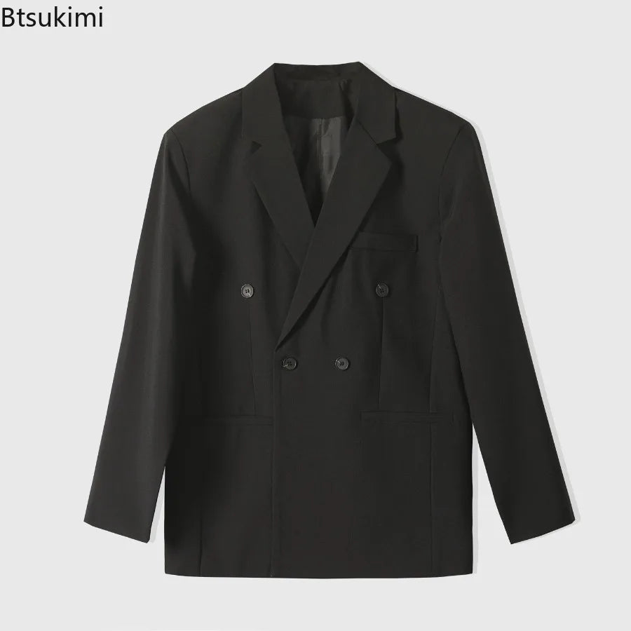 Men's Casual Suit Solid Color Double Breasted Suit Jacket Male Fashion Classic Style Formal Groom Groomsman Wedding Dress Jacket