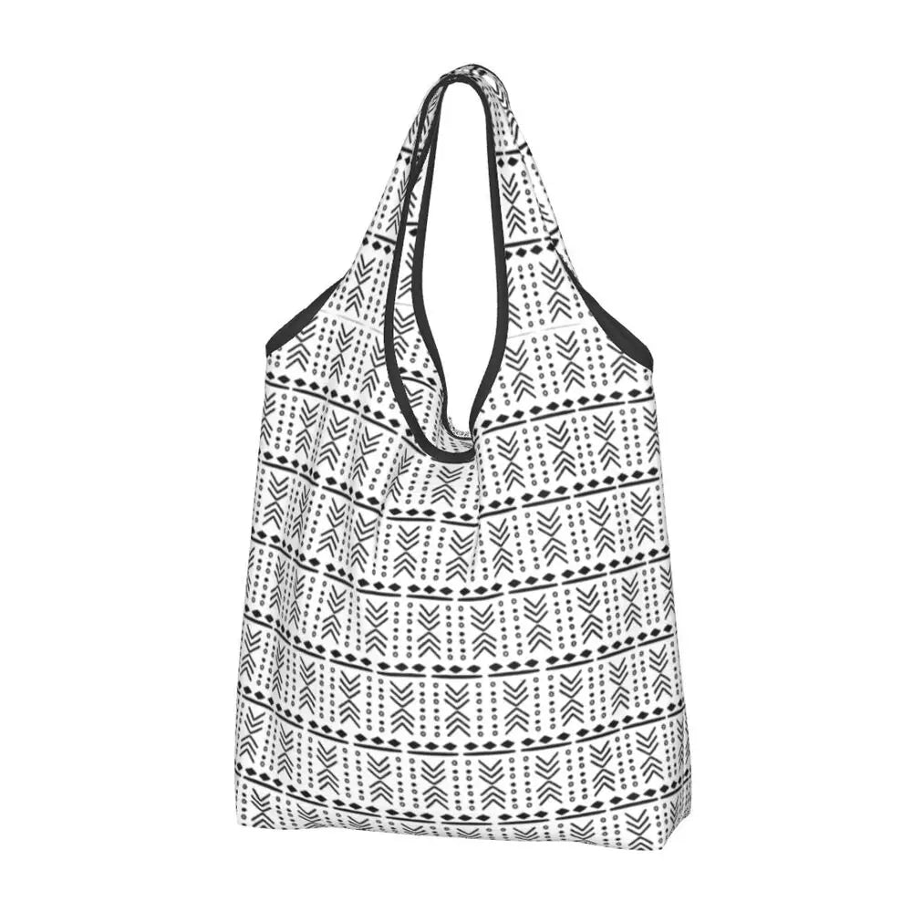 Funny Black Bandana Pattern Shopping Tote Bag Portable Paisley Style Groceries Shopper Shoulder Bag