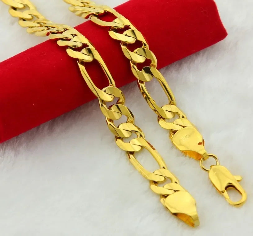 Pure Gold 925 Silver Men Women Necklace Jewelry 18K Gold 8MM Chain Necklace Wedding 20in 50cm