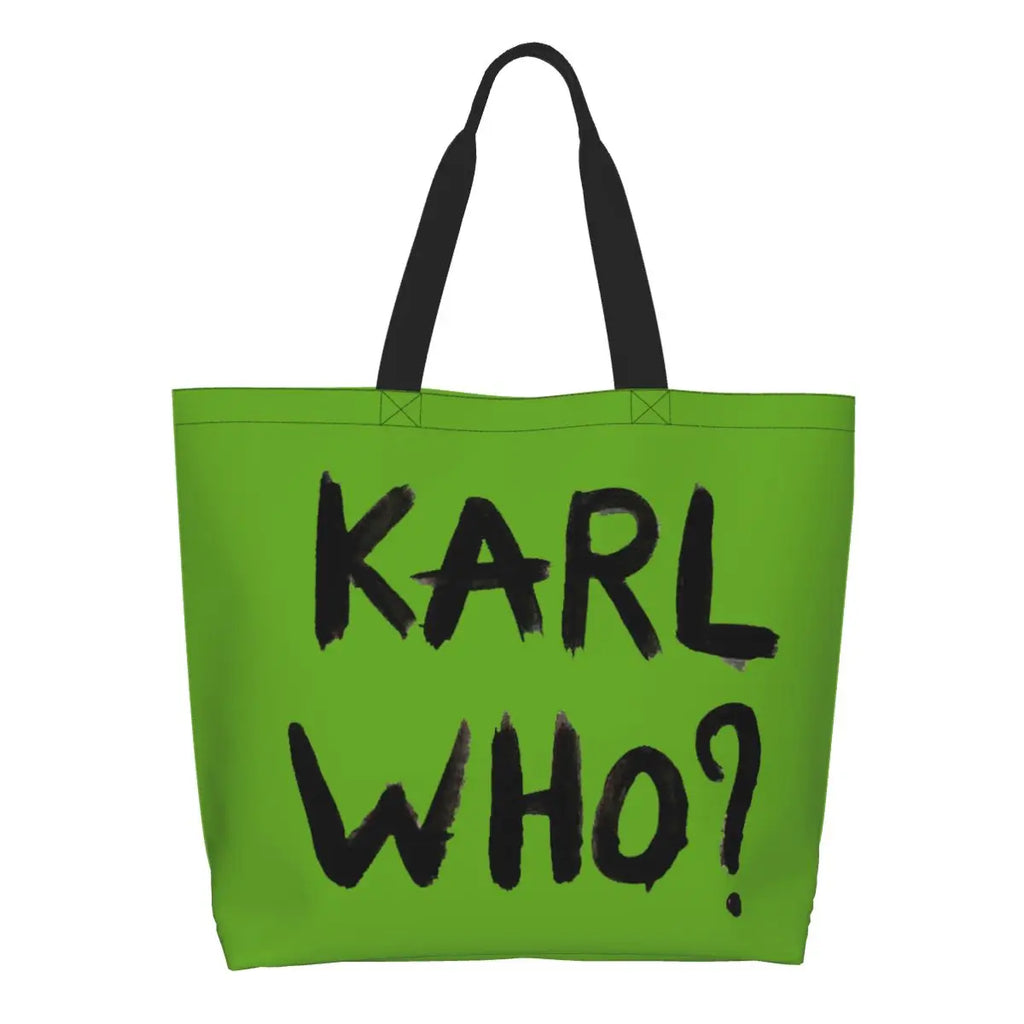 Custom Kawaii Karl Who Slogan Shopping Tote Bags Reusable Canvas Groceries Shopper Shoulder Bag