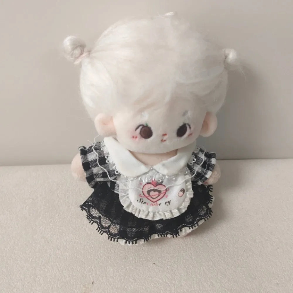 Clothes Plaid Dress 10cm Cotton Clothes with Apron Suit Clothes Outfit Mini Cute Dress Up Set Children's Gift