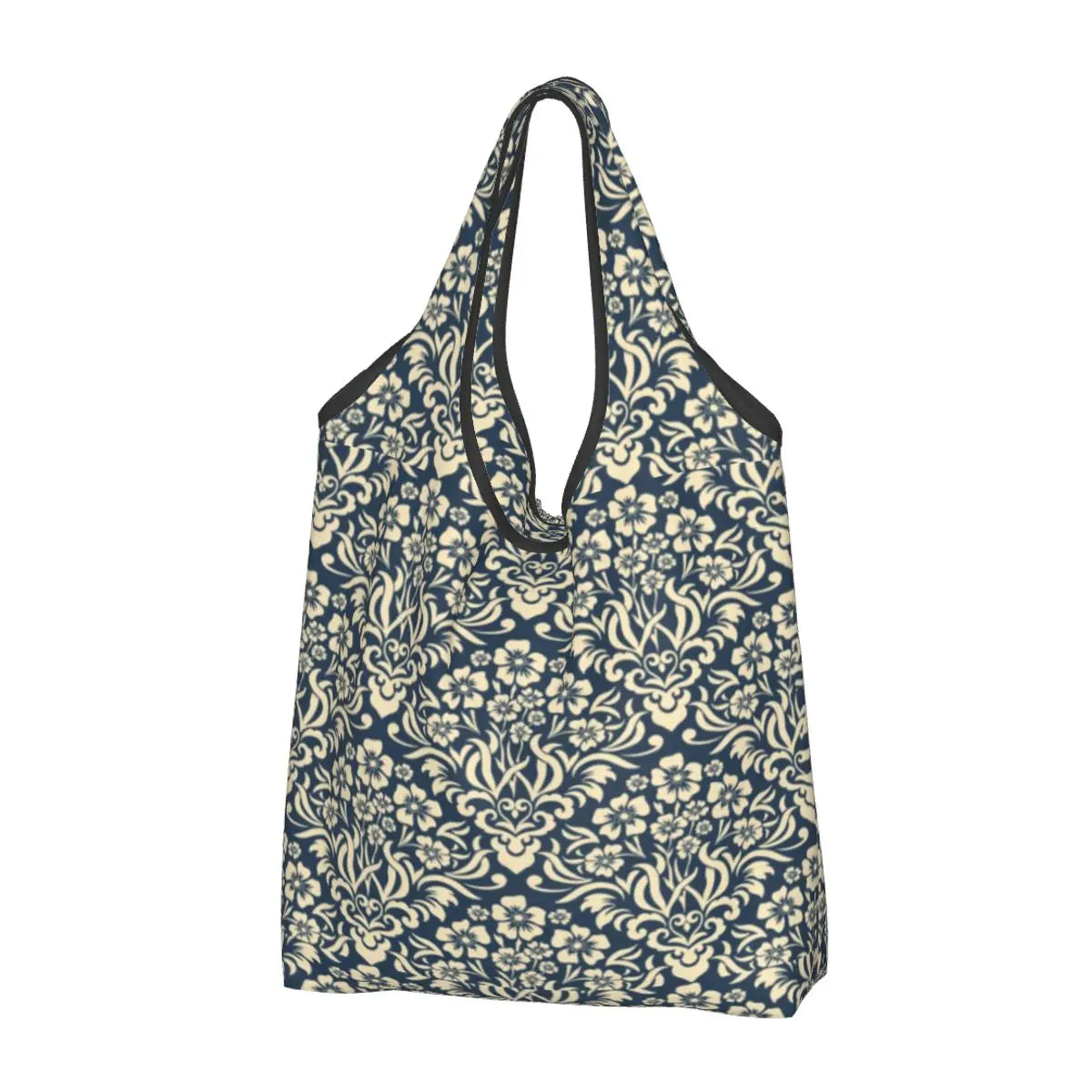 Funny Black Bandana Pattern Shopping Tote Bag Portable Paisley Style Groceries Shopper Shoulder Bag