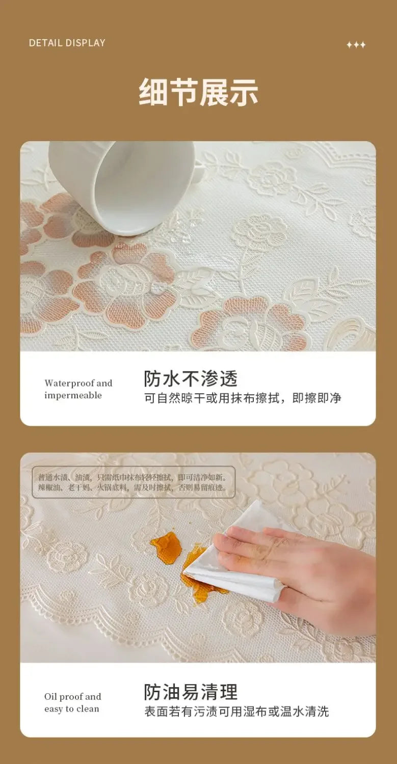 Small Flower Hollow Table Cloth PVC Plastic Waterproof Oil Resistant Dining Table Mat Rectangular Round Coffee House Hold Cover