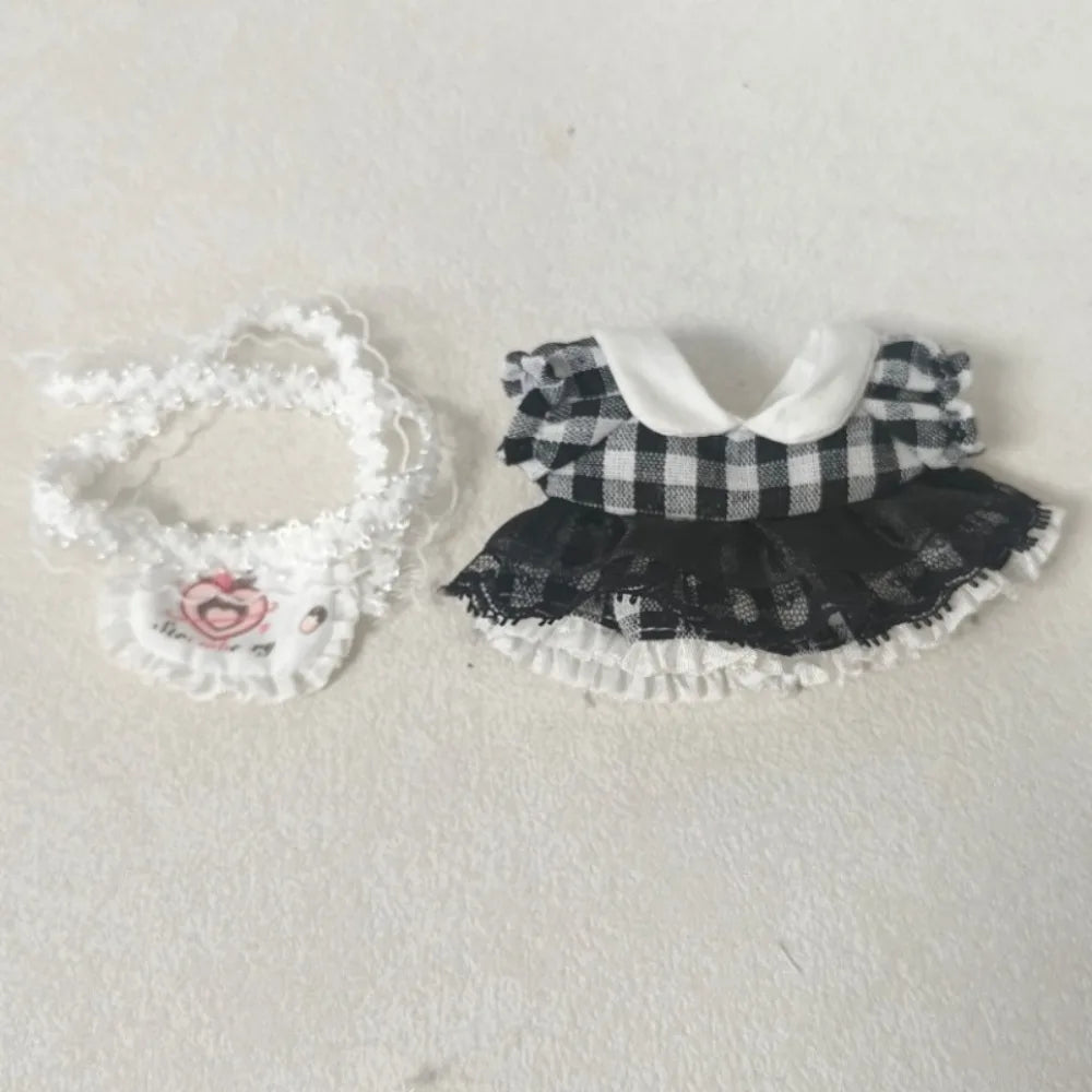 Clothes Plaid Dress 10cm Cotton Clothes with Apron Suit Clothes Outfit Mini Cute Dress Up Set Children's Gift