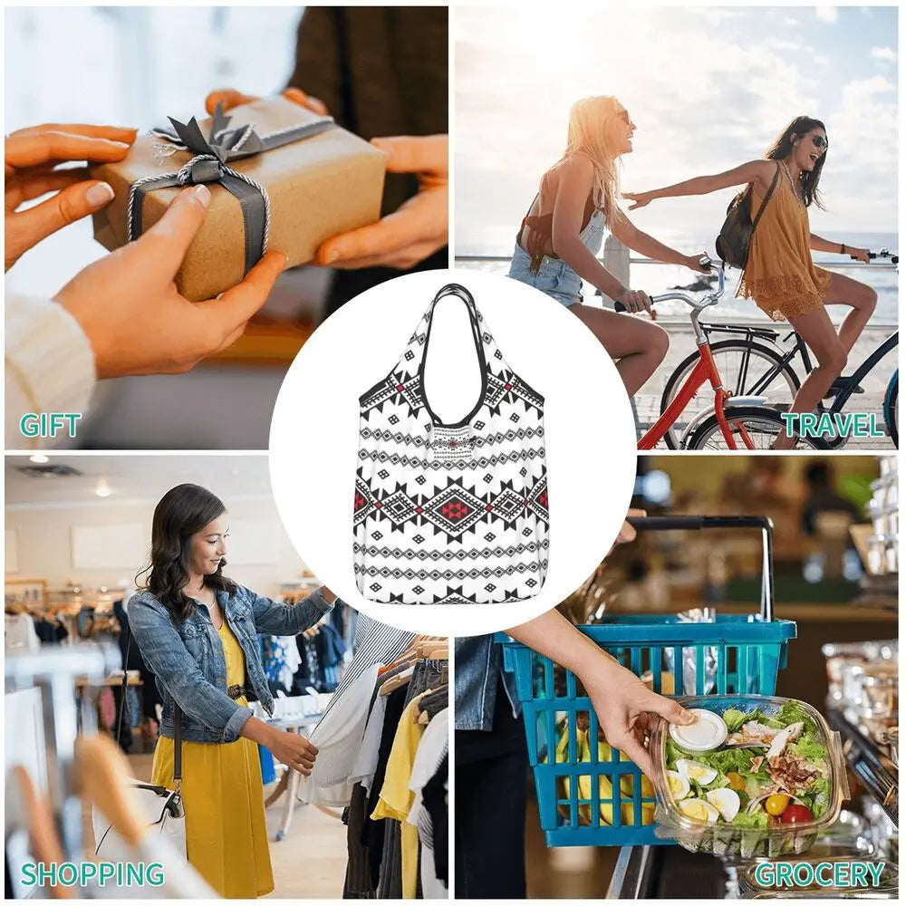 Custom Kabyle Jewelry Shopping Bags Women Portable Large Capacity Groceries Amazigh Carpet Berber Shopper Tote Bags